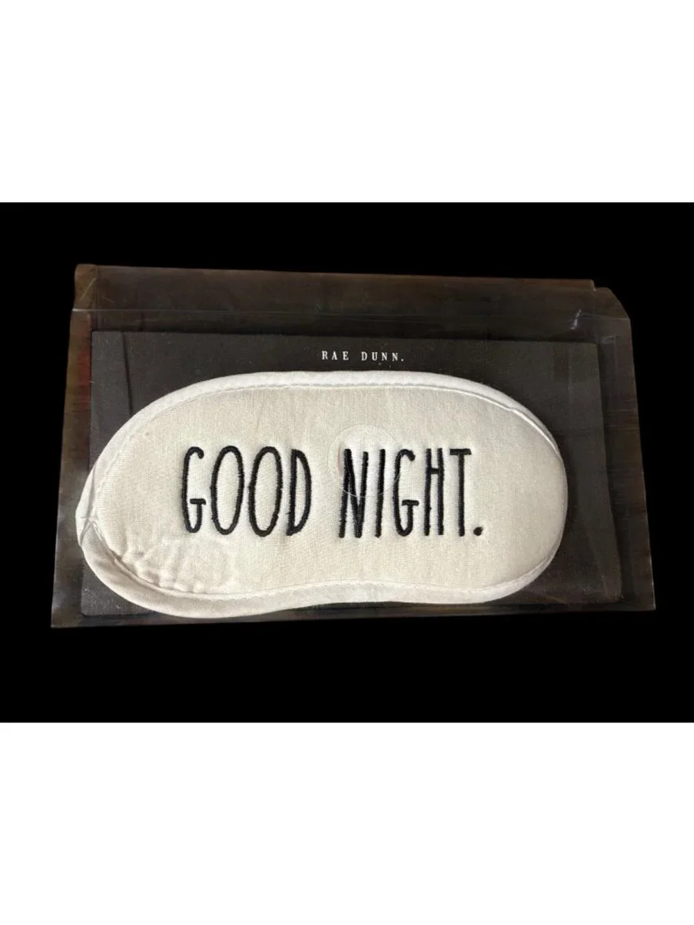 Rae Dunn “GOOD NIGHT” Sleep Mask White Cotton Black Embroidered Text New